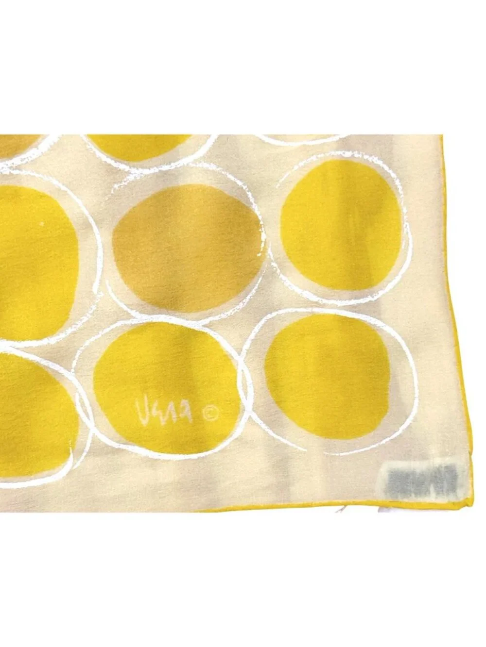 Vintage 1960s Vera Neumann Women’s Yellow Abstract Circle Silk Scarf 29x29